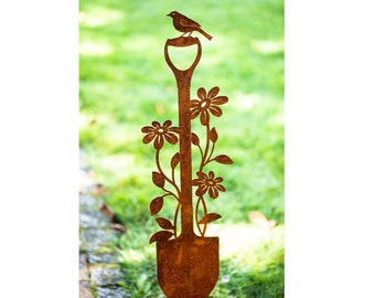 Pique avec oiseau et fleurs piquet de jardin métal rouille décoration de jardin patine treillis piquet de lit pot piquet rouille naturelle