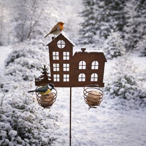 Vogelfutter Meisenknödel - halter Rost Gartendeko Edelrost rostige DekorationTerrasse Balkon Deko Futterstation Meisen Bild 1