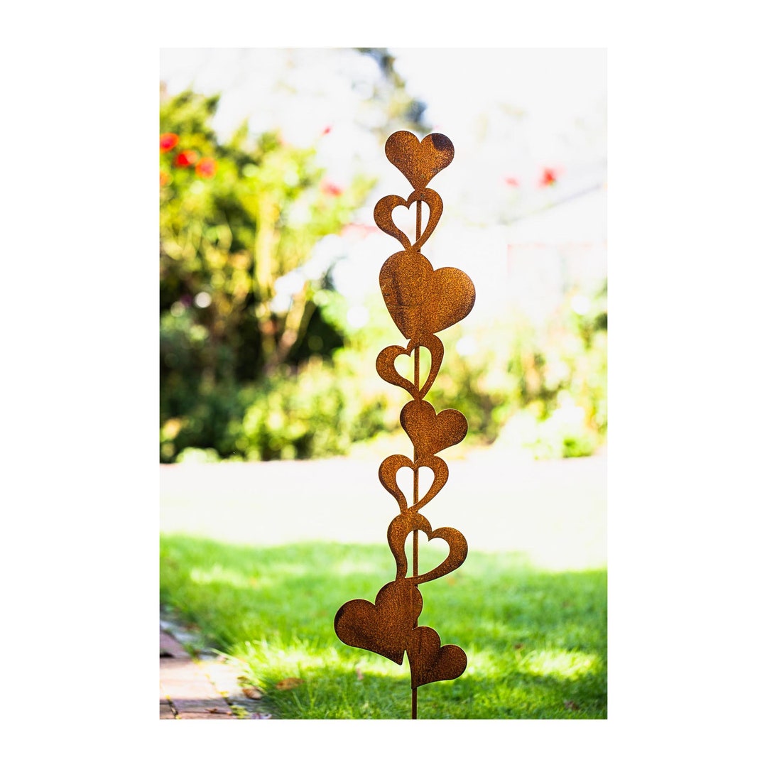 Gartenstecker Herzen Rankstab Edelrost 116cm rostige Dekoration