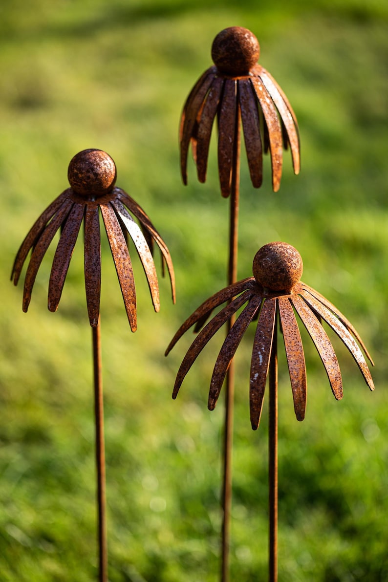 3er Set Sonnenhut Edelrost Rost Deko rostige Gartendeko Blüten Blumen Gartenstecker Edelrost Gartendekoration Garten Rostdeko Rostoptik Bild 2