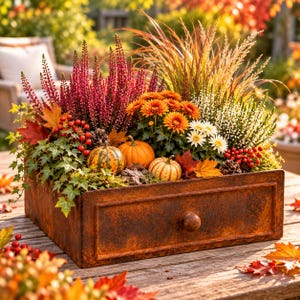 Edelrost Pflanzkasten im Schubladen-Look | Rostiger Pflanzer für Garten & Terrasse | Vintage Gartendeko | Herbstdeko