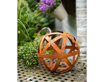 Boule de jardin boule de ruban acier boule de ruban fleur métal rouille décoration de jardin patine 30 cm décoration jardin