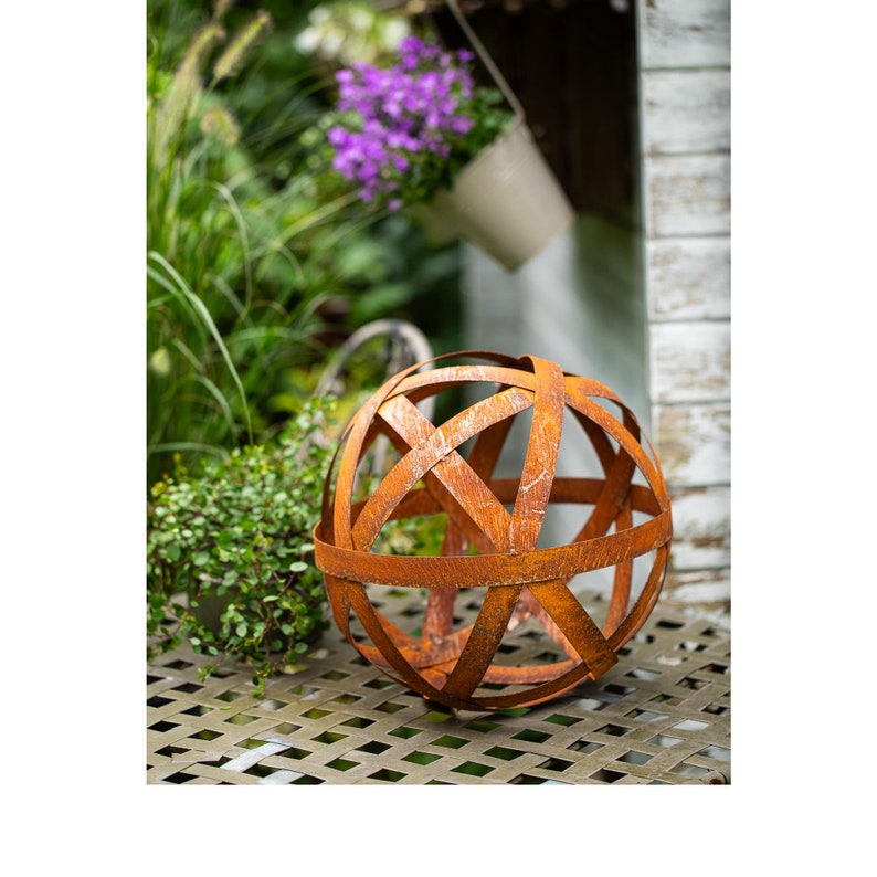 Boule de jardin boule de ruban acier boule de ruban fleur métal rouille décoration de jardin patine 30 cm décoration jardin image 1