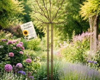 XXL Tuinpaalboom, verweerd staal, 215 cm, tuindecoratie, metaal, roest, tuinsculptuur, cadeauset voor tuinliefhebbers, inclusief zaadpakket
