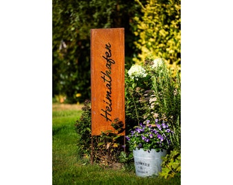 Schild Spruchtafel Gartenschild Edelrost Rost zum Einstecken rostige Gartendeko Heimathafen Gartenstecker rostige Deko Betstecker