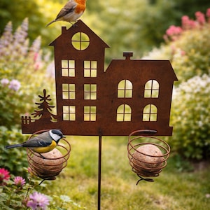 Vogelfutter Meisenknödel - halter Rost Gartendeko Edelrost rostige DekorationTerrasse Balkon Deko Futterstation Meisen Bild 2