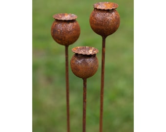 Set of 3 poppy rust decoration rusty garden decoration flowers garden stake rust garden decoration garden rust decoration