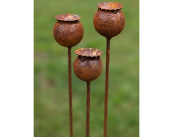 Set of 3 poppy patina rust decoration rusty garden decoration flowers flowers garden stake patina garden decoration garden rust decoration