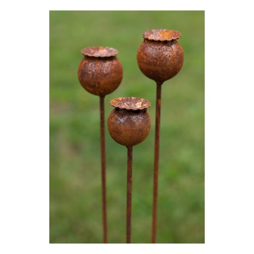 Set of 3 poppy rust decoration rusty garden decoration blossoms flowers garden stake rust garden decoration garden rust decoration