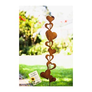 Rusty metal heart garden stake, 116 cm | Metal garden decoration | Gift set including Bornhöft sunflower seeds | Heart-shaped column