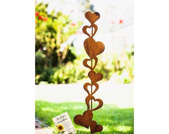 Edelrost Herz Gartenstecker 116 cm | Gartendeko aus Metall | Geschenkset inkl. Bornhöft Sonnenblumensamen | Herzsäule