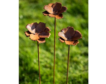 Bornhöft set of 3 garden stakes poppy poppy flower poppy capsule metal rust garden decoration rust trellis bed stake pot stake natural rust flower