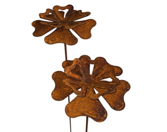 Lot de 2 fleurs patinées rouille décoration de jardin rouillé fleurs fleurs piquet de jardin patine décoration de jardin rouille décoration maïs coquelicots