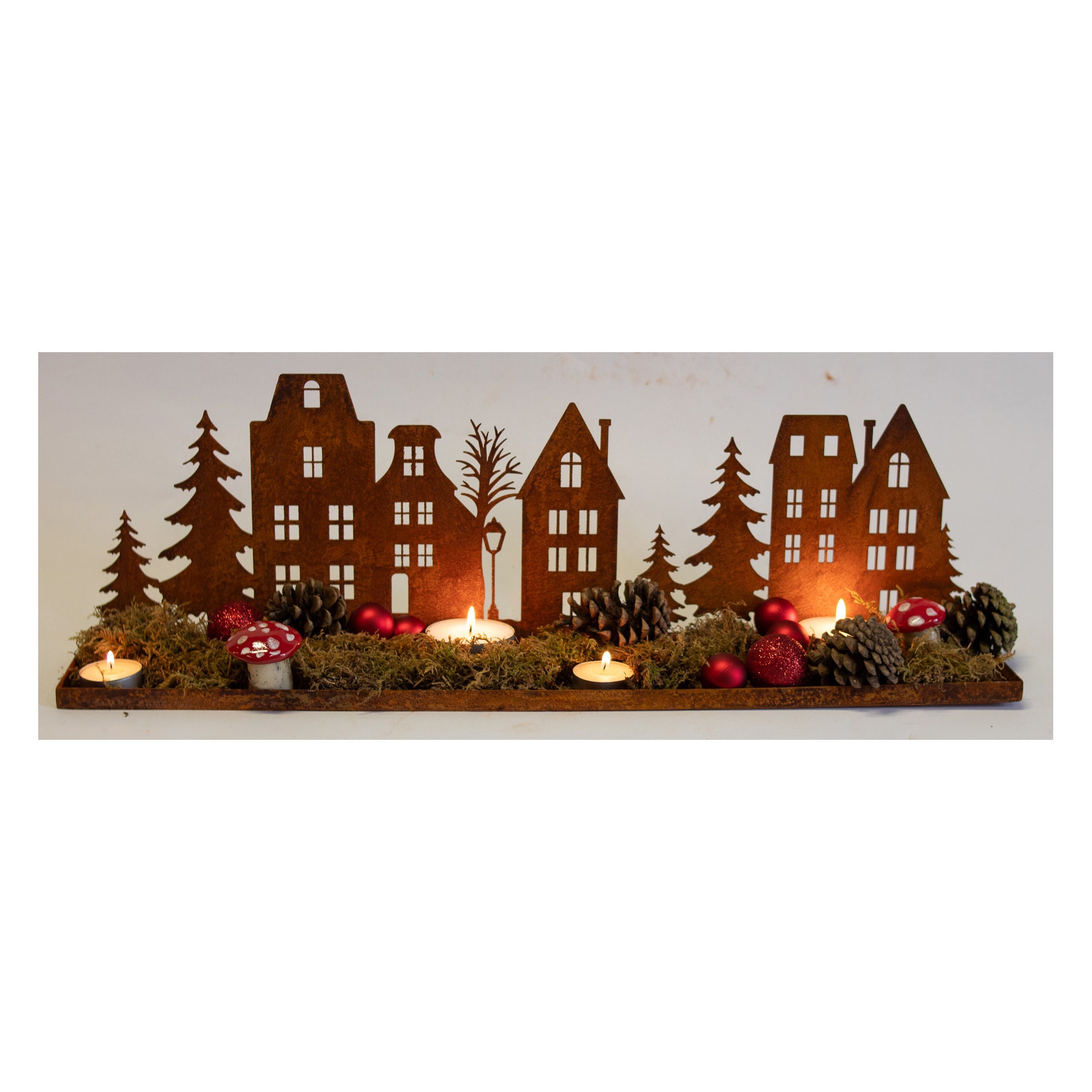 Lichterhäuser auf tablett