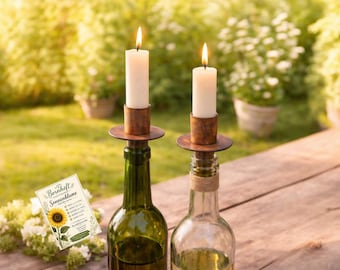 2er Set Kerzenhalter Bottle Flasche Weinflasche Edelrost Kerzenständer Kerzenhalter Kerzenleuchter rostige Dekoration Tischdeko Geschenkset