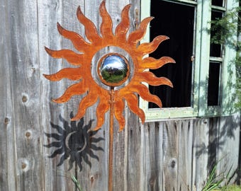 Garden stake metal rust garden decoration rusty decoration rust with stainless steel ball sun bed stake 115 cm