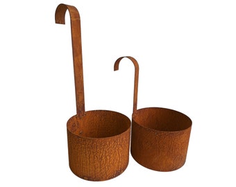 Lot de 2 pots de fleurs rouillés à suspendre pour décoration de jardin - Pot suspendu décoratif en métal pour planter ou décorer une décoration de jardin rouillée