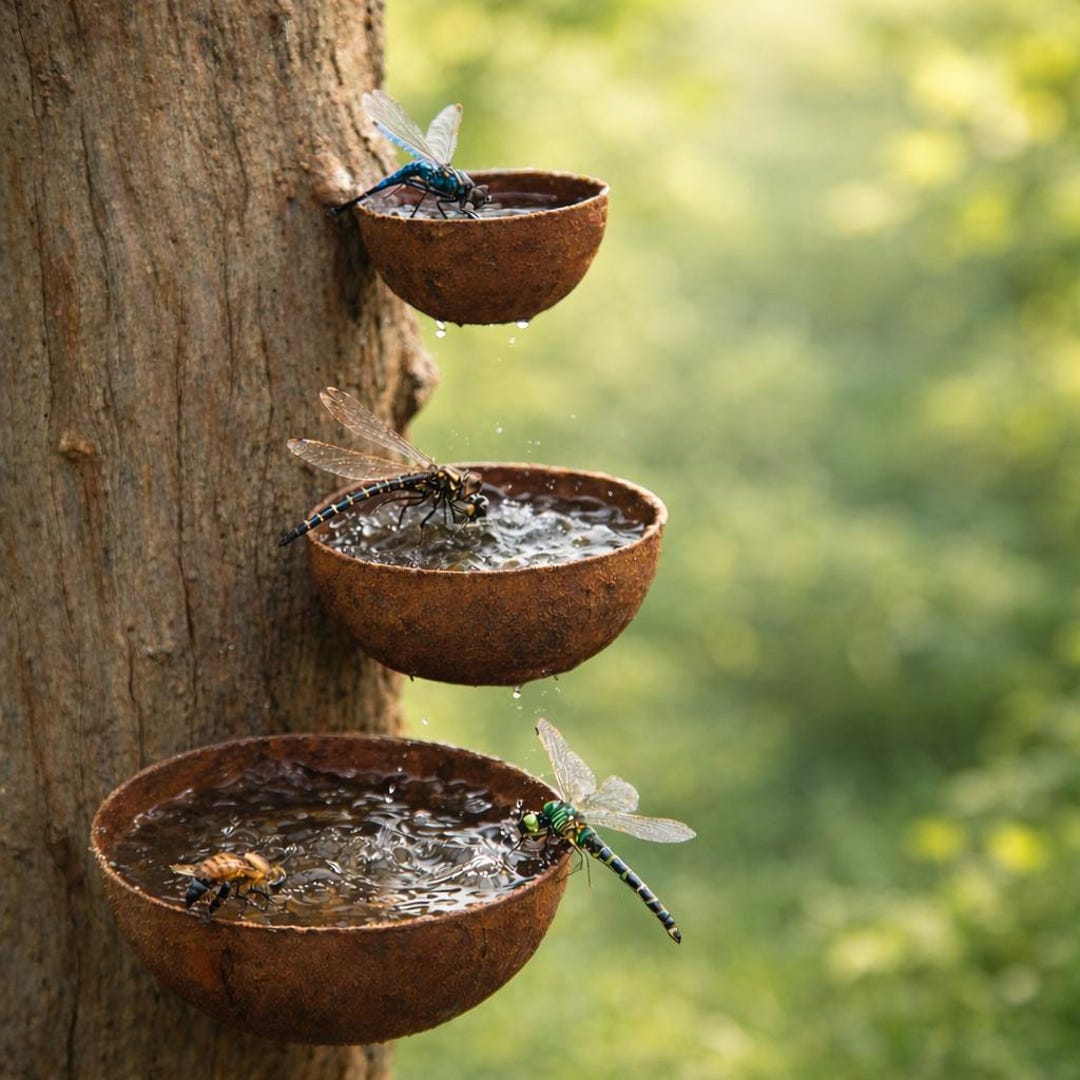 4er Set Bienentränke Aus Metall – Bunte Blumen Für Garten, Bienen Und Schmetterlinge, Mit Erdspieß