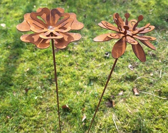 Set of 2 flowers patina rust decoration rusty garden decoration flowers flowers garden plug patina garden decoration garden rust decoration