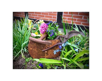 Tasche mit Blüte Blume zum Bepflanzen Windlicht Beetdeko Metall Rost Gartendeko Edelrost rostige Deko für den Garten 17cm x 22cm