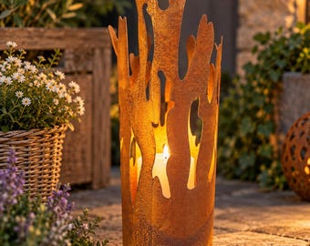 Rusty metal lantern, 40 cm | Metal garden lantern | Rusty decoration with candle | Rusty garden decoration | Lantern for garden or patio