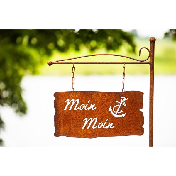 Sign saying board rusty garden sign patina rust for hanging garden decoration Moin Moin with anchor