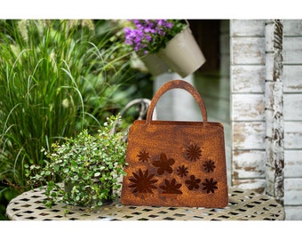 Borsa per piantare lanterna decorazione per letto in metallo ruggine decorazione da giardino 27 cm x 32 cm patina decorazione arrugginita per i fiori del giardino