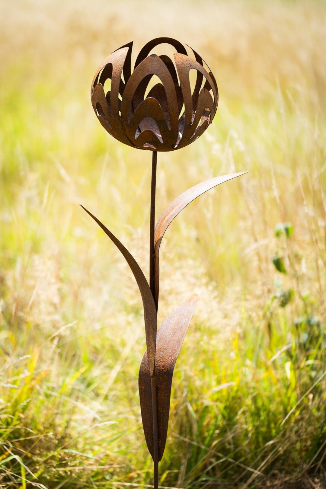 UNUS Plaque Déco Jardin Aspect Rouille - Fleurs Métal, Piquet 50cm | Décor Extérieur Résistant
