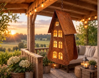 Rusty Metal Windlight for Home | Hanging Lantern | Garden Lantern | Rusty Decoration for Patio & Balcony | Garden Lantern | Gift