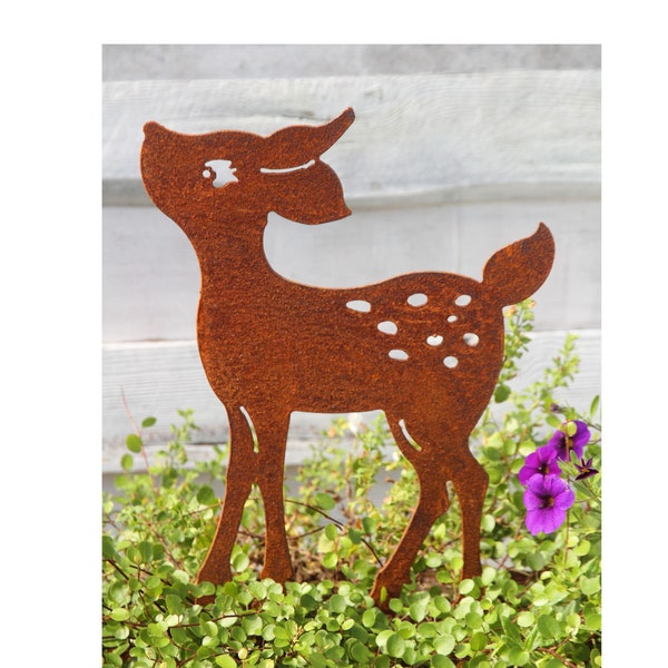 Tuinsteker Bambi fawn hert metaal patina tuindecoratie tuinsteker 30 cm roestige tuindecoratie natuurlijke roest bedsteker