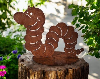 Gartendekoration Wurm, Edelrost Figur, Rostoptik Gartenfigur, Metallkunst rostige Deko für Garten, Beet,Terrasse lustige Dekoration