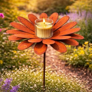 Metal garden stake, flower, rust design, garden decoration, rusty decoration, decorative rust, flower bed stake, pot stake, rusty, for example, for tea lights, flower
