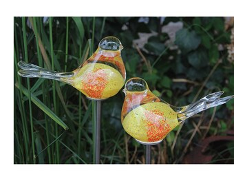 Piquets de jardin lot de 2 piquets de lit d'oiseau en verre piquets de pot métal rouille décoration de jardin décoration en verre patiné jaune-orange