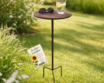 Gartenstecker Beistelltisch Metall Gartentisch Edelrost Optik Outdoor Tisch Balkon Terrasse Geschenkset inkl Samen