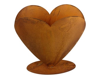 Pianta a forma di cuore in metallo, cuore, vaso per piante, decorazione da giardino, cuore ruggine, 40 x 40 cm, giardino, elegante e senza tempo, finitura ruggine, decorazione per balcone, patina