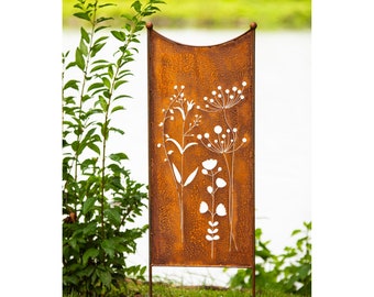 Schild Spruchtafel Gartenschild Edelrost Rost zum Einstecken rostige Gartendeko Blüten Blumen Blumenwiese Gartenstecker Edelrost Beetstecker