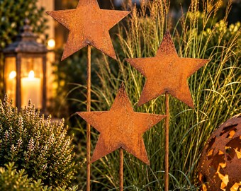 Garden stake set of 3 stars metal rust garden decoration rusty bed stakes very solid iron Christmas decoration