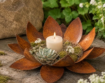 Rusty Metal Lotus Flower Bowl – Decorative Metal Bowl for Garden & Terrace 30 cm Garden Decoration