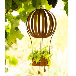 Hot air balloon balloonist hanging basket plant basket hanging basket hanging basket hanging basket plant basket garden decoration 60 cm balloon rust rusty