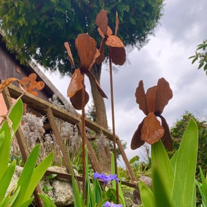 Bornhöft set of 3 garden stakes iris flowers sword lily metal rust garden decoration rust trellis bed stake pot stake natural rust
