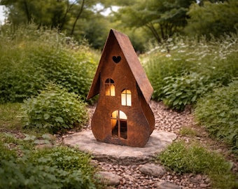 Rusty metal heart-shaped house – Winter decoration with fairytale charm, Christmas decoration house 30 cm