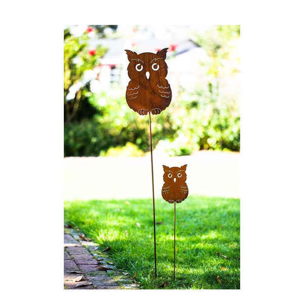 Garden stake set Kautz owl metal rust garden decoration patina rusty bed stake 110 cm + 60 cm bed stake garden decoration