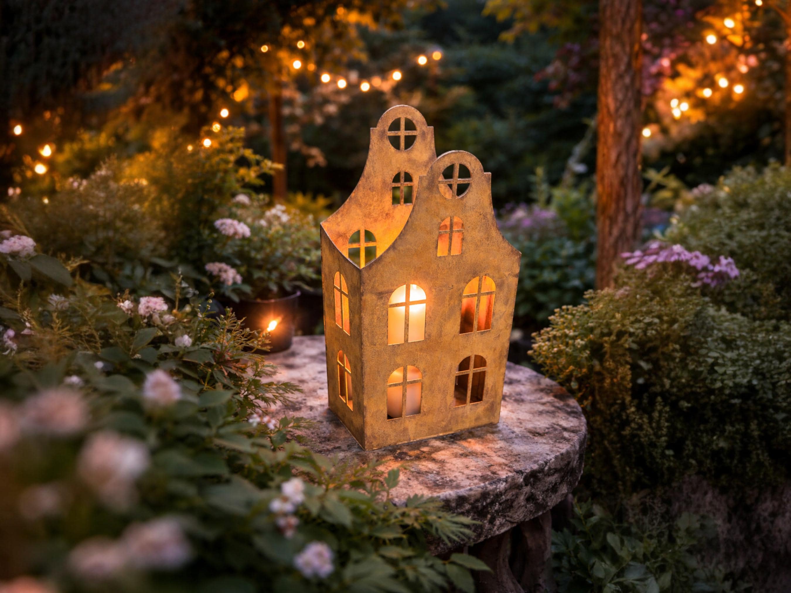 Solare Metallo Blu Oro Marocchino LED Appeso Gratuito Giardino