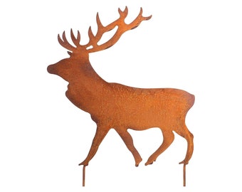 Piquet de jardin cerf élaphe cerf animal de la forêt en métal patiné décoration de jardin patiné piquet de jardin Grand piquet de lit de décoration de jardin rouillé