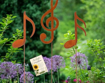 Notenschlüssel & Noten Edelrost Gartenstecker 3er Set 110 cm Metall Gartendeko Musik Deko Garten Musikliebhaber Geschenk Idee Rostdeko