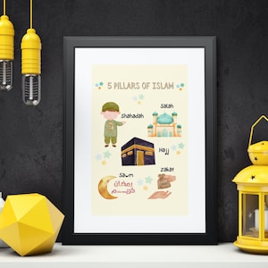 Printable Digital Download 5 Pillars Of Islam  Islamic Wall Art Kids Room & Nursery Frame Watercolor Digital Art