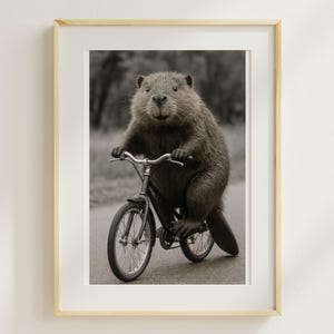 Witzige Wandkunst als PDF – Fahrrad fahrender Biber – Einzigartige Wanddeko & Wandbilder für Wohnzimmer oder Flur,Printable Digital Wall Art