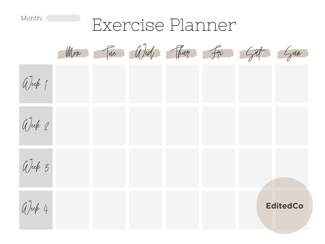 Exercise Planner Printable Template Digital Download for - Etsy