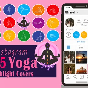Yoga Instagram Highlight Covers | pink and white | Yoga poses Icons | 25 Yoga Illustrations on 7 Neutral Backgrounds colors yoga.