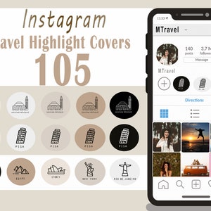 Travel Instagram Highlight Covers ouane | 21 Top Visited cities design on 5 Neutral backgrounds for Instagram Stories.